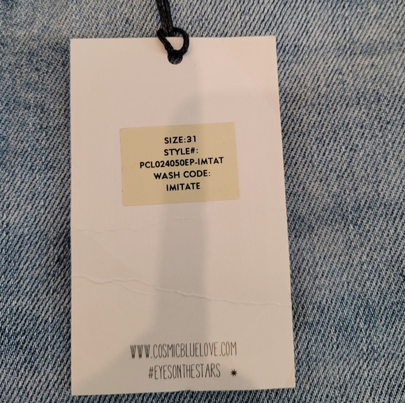 NWT Cosmic Blue Love Distressed Jean Shorts with Frayed Hem - Picture 3 of 6